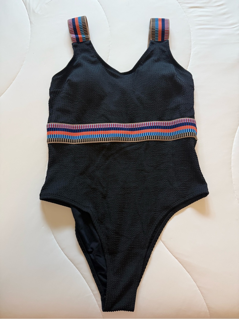 Cupshe Black One-Piece Swimsuit with Multicolor Striped Trim